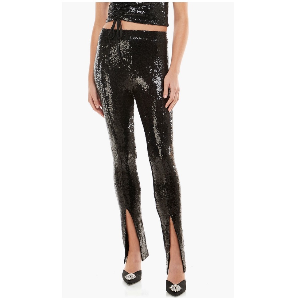 WAYF Black Slit Front Sequin Pants